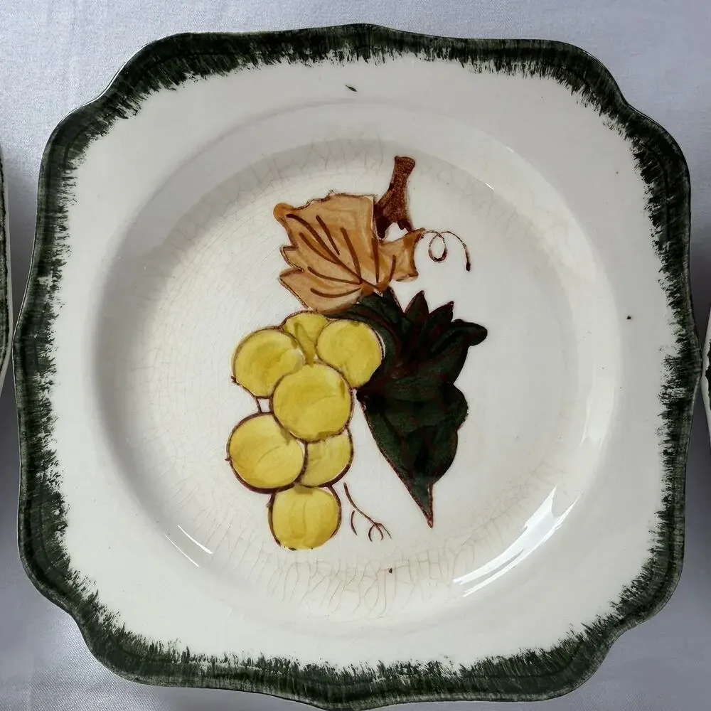 VTG Southern Potteries Set of 6 Blue Ridge 'Country Fair Green' Square Plates 6